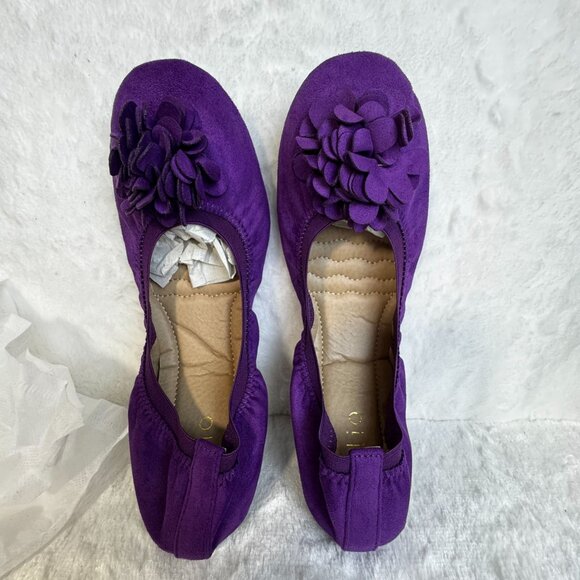 Ollio Shoes - Purple Ollio Womens Ballet Flats W/ Flower Design Faux Suede Slip On Comfort